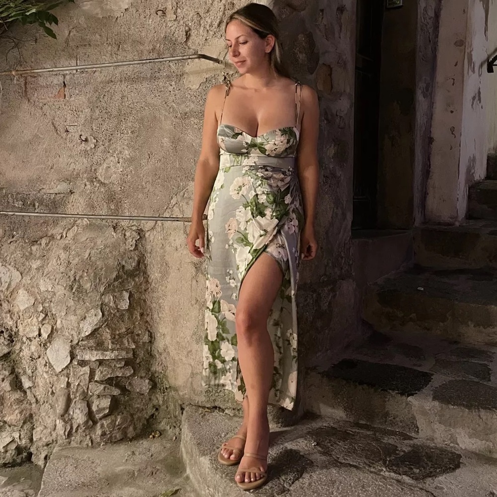 Reformation Marguerite Silk Dress in Tarragon